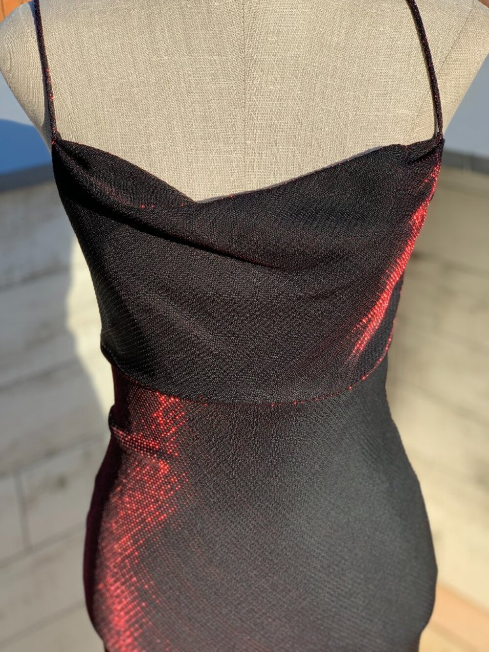 Vintage 90s Maxi Slip Dress 4 Black Red Iridescent Shimmer Prom Formal Glam Y2K - Picture 2 of 16